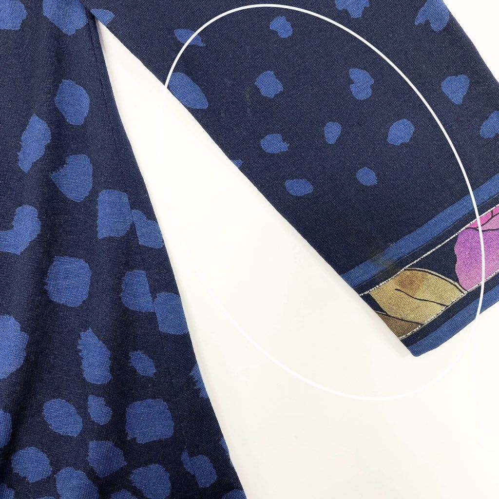 6l25 LEONARD レオナール 長袖チュニック チュニックワンピース クルーネック 美しい花柄プリント Lサイズ ネイビー レディースu02t