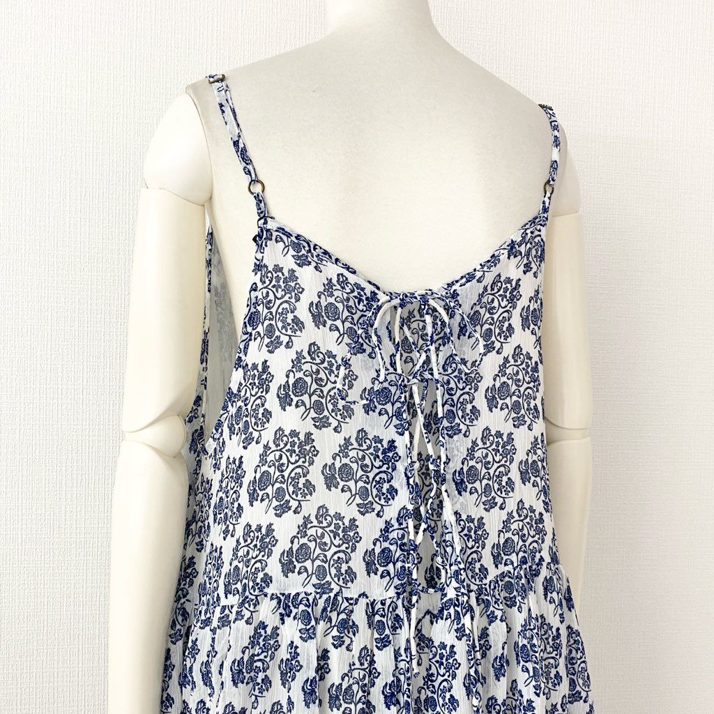 27e24-1 《未使用》 AS KNOW AS olaca アズノウアズ オオラカ インドへ誘うキャミワンピース 膝丈ワンピース サイズ19 ホワイト×ブルー レディース