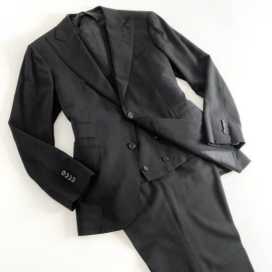64e5 オーダー品 STRASBURGO ストラスブルゴ × Igarashi Trousers 五十嵐トラウザーズ スリーピーススーツ テーラードジャケット/ジレベスト/スラックスパンツ ブラック ウール100% メンズ 紳士服