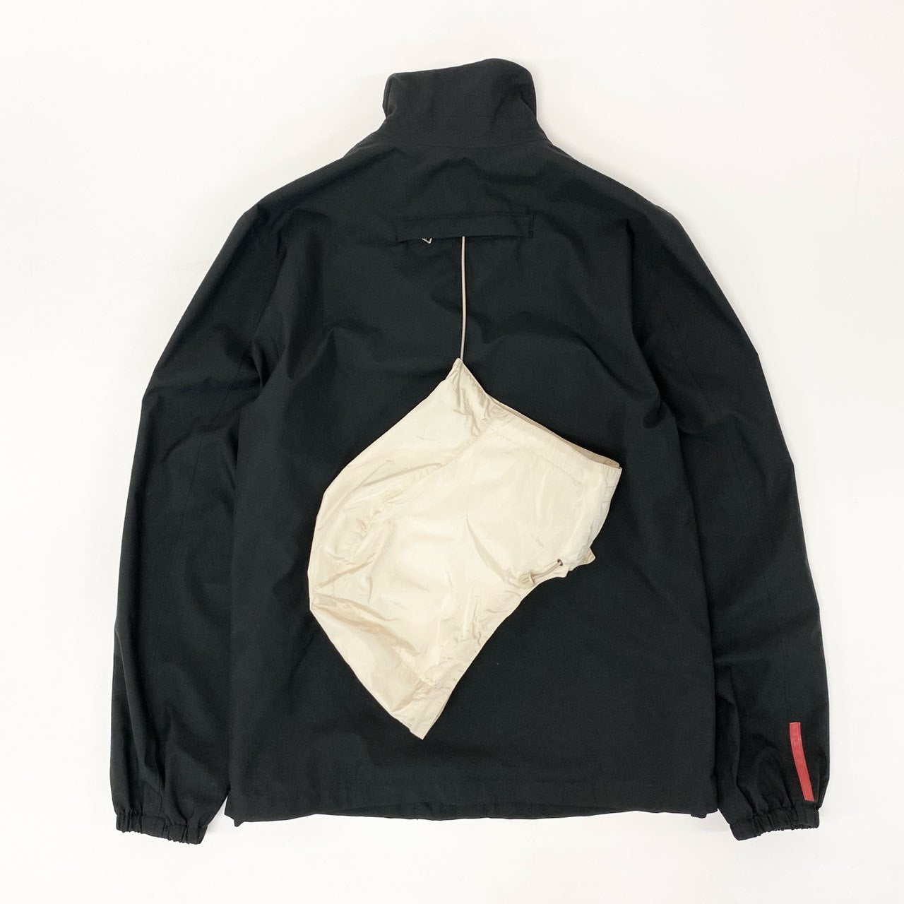 53j28《美品》 PRADA SPORT プラダ スポーツ 00s 袖ロゴ フルジップ ナイロンジャケット SGV84B 48 ブラック フード付 Y2K Vintage ヴィンテージt18r