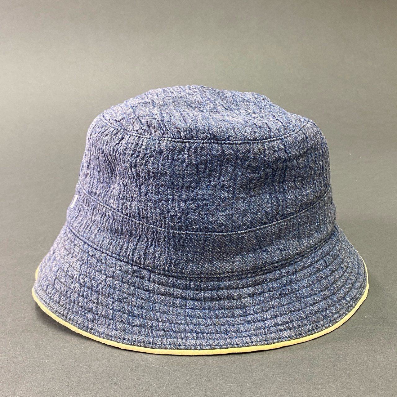 b17 HERMES エルメス 刺繍Hロゴ バケットハット 58 ブルー 帽子 シワ加工
