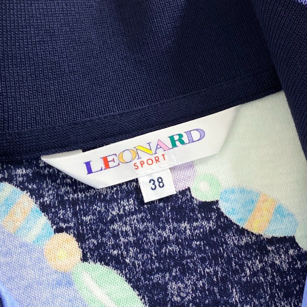 59e20 LEONARD SPORT レオナールスポーツ 美しい花柄プリント 長袖ポロシャツ 襟付きカットソー トップス サイズ38 マルチカラー コットン100% レディース 日本製