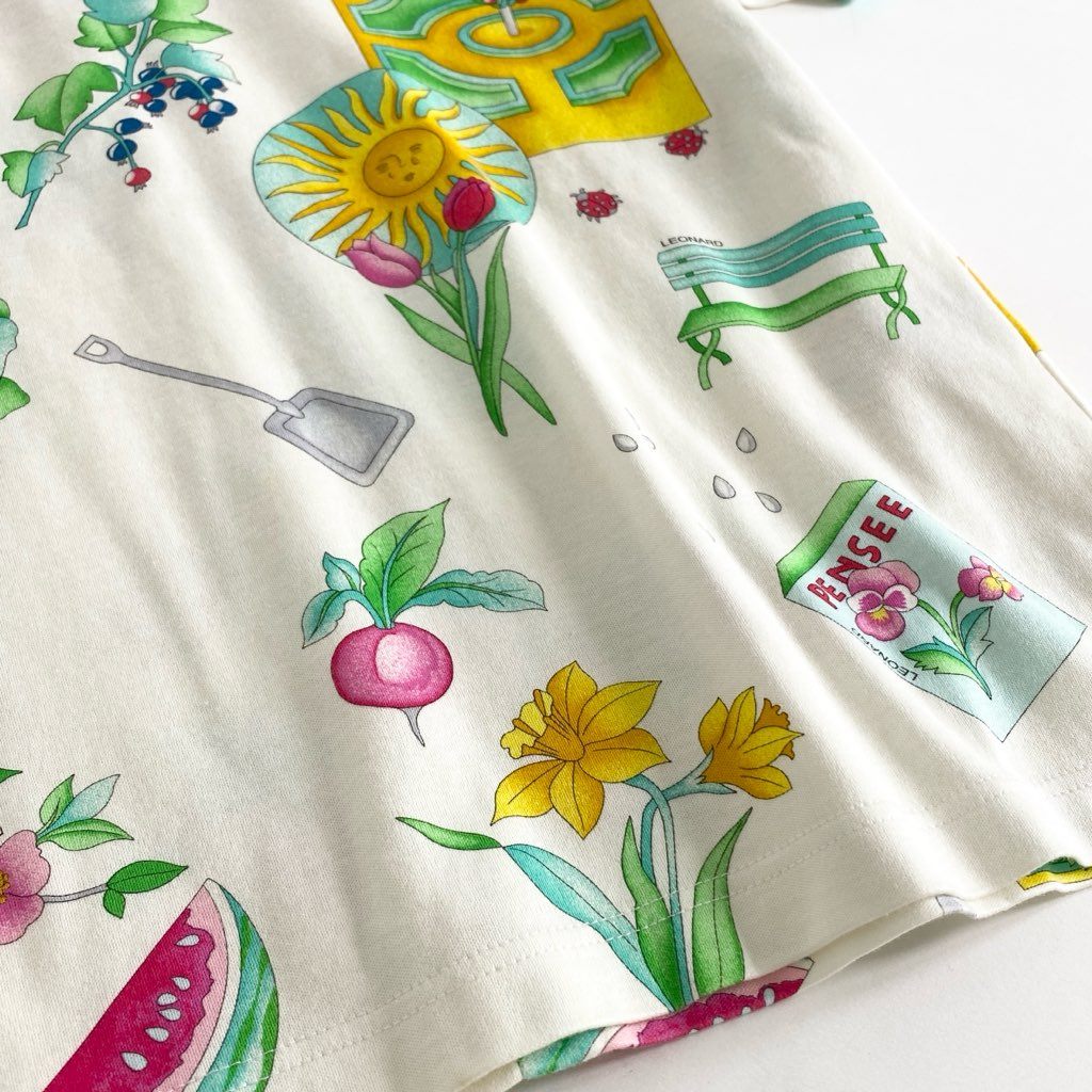 3e8 LEONARD SPORT レオナール スポーツ ハイネック半袖Tシャツ カットソー トップス 美しい花柄プリント サイズM マルチカラー コットン100% レディース 日本製
