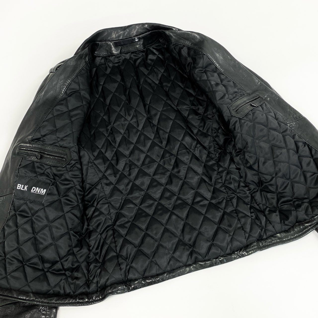 43f25 BLK DNM ブラックデニム ラムレザー ダブルライダースジャケット ブルゾン M ブラック 羊革 メンズ