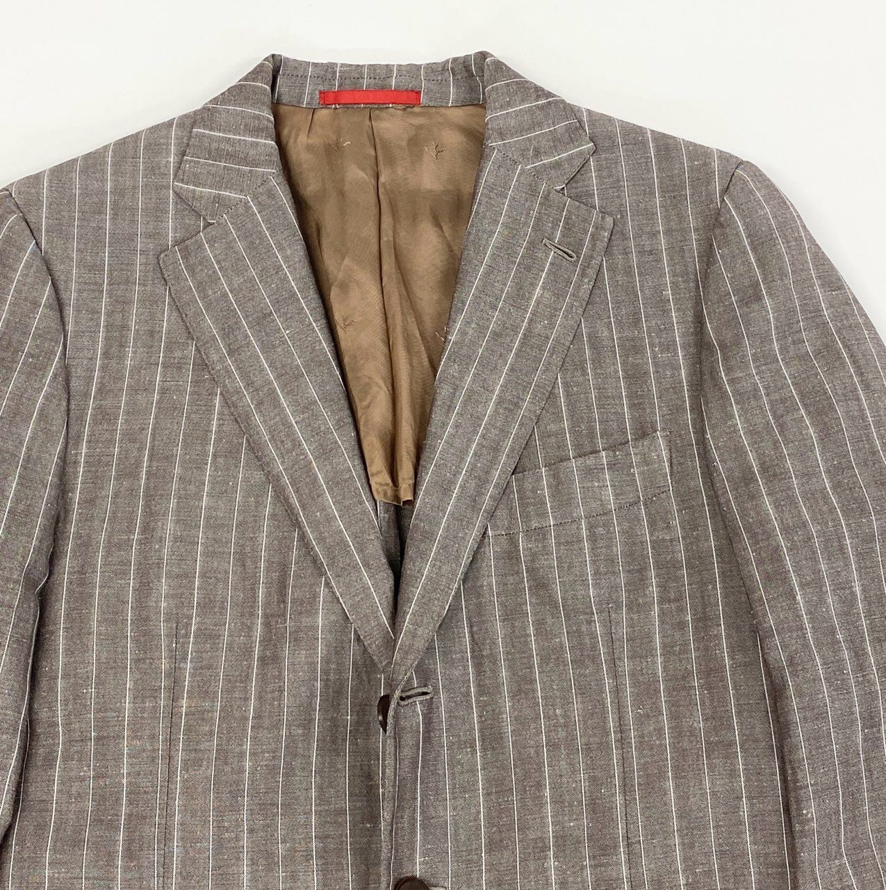 29g28 ISAIA NAPOLI イザイア ナポリ イタリア製 セットアップ スーツ テーラードジャケット パンツ ボトムス 背抜き ストライプ 46 ブラウン メンズ