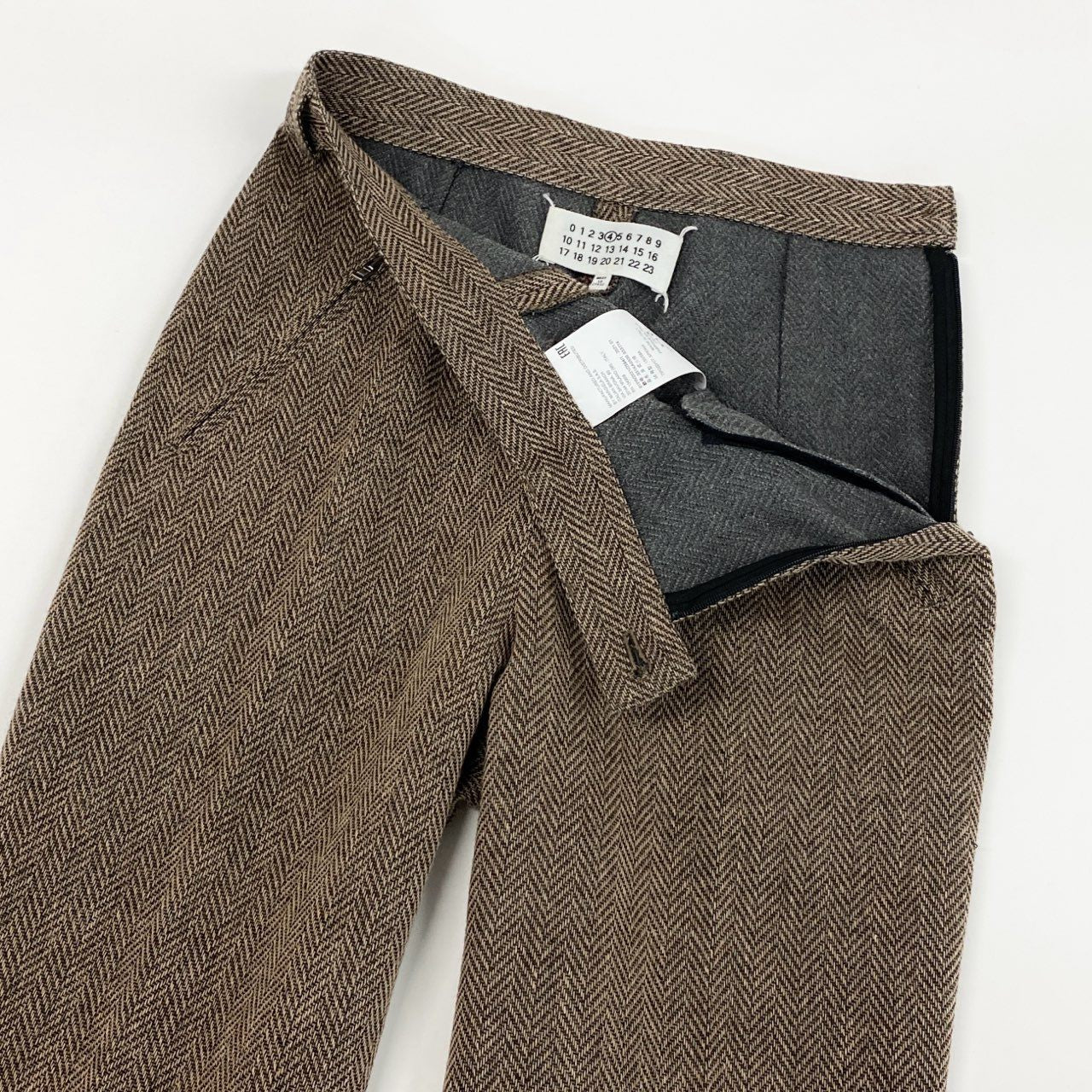 11f12 《美品》 Maison Margiela メゾン マルジェラ テーパードパンツ スラックス ボトムス 4ライン S51KA0530 サイズ36 ブラウン ヘリンボーン レディース