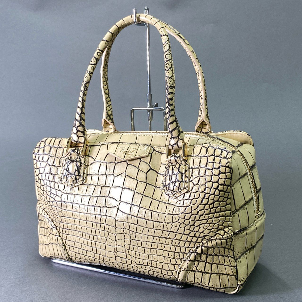 Fd18 【美品】JRA認定 LEATHER JUWELS Crystal Reptiles レザージュエルズ バニラ クロコダイルレザー 2way ハンドバッグ ショルダーバッグ レディース 女性用 鞄