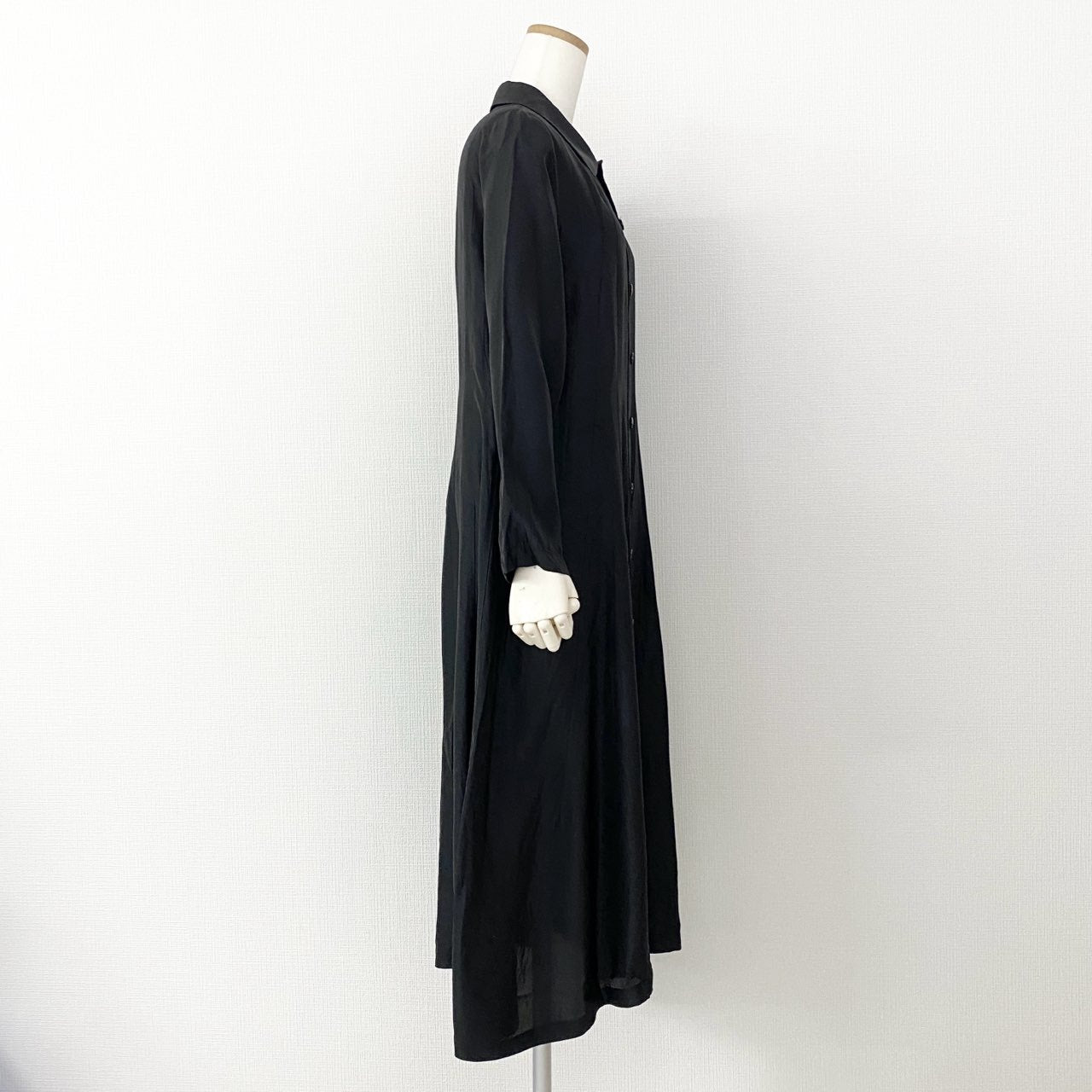 71e14 90s tricot COMME des GARCONS トリコ コムデギャルソン 長袖ワンピース シャツワンピース TO-040160 ブラック キュプラ100% AD1995 レディース アーカイブ