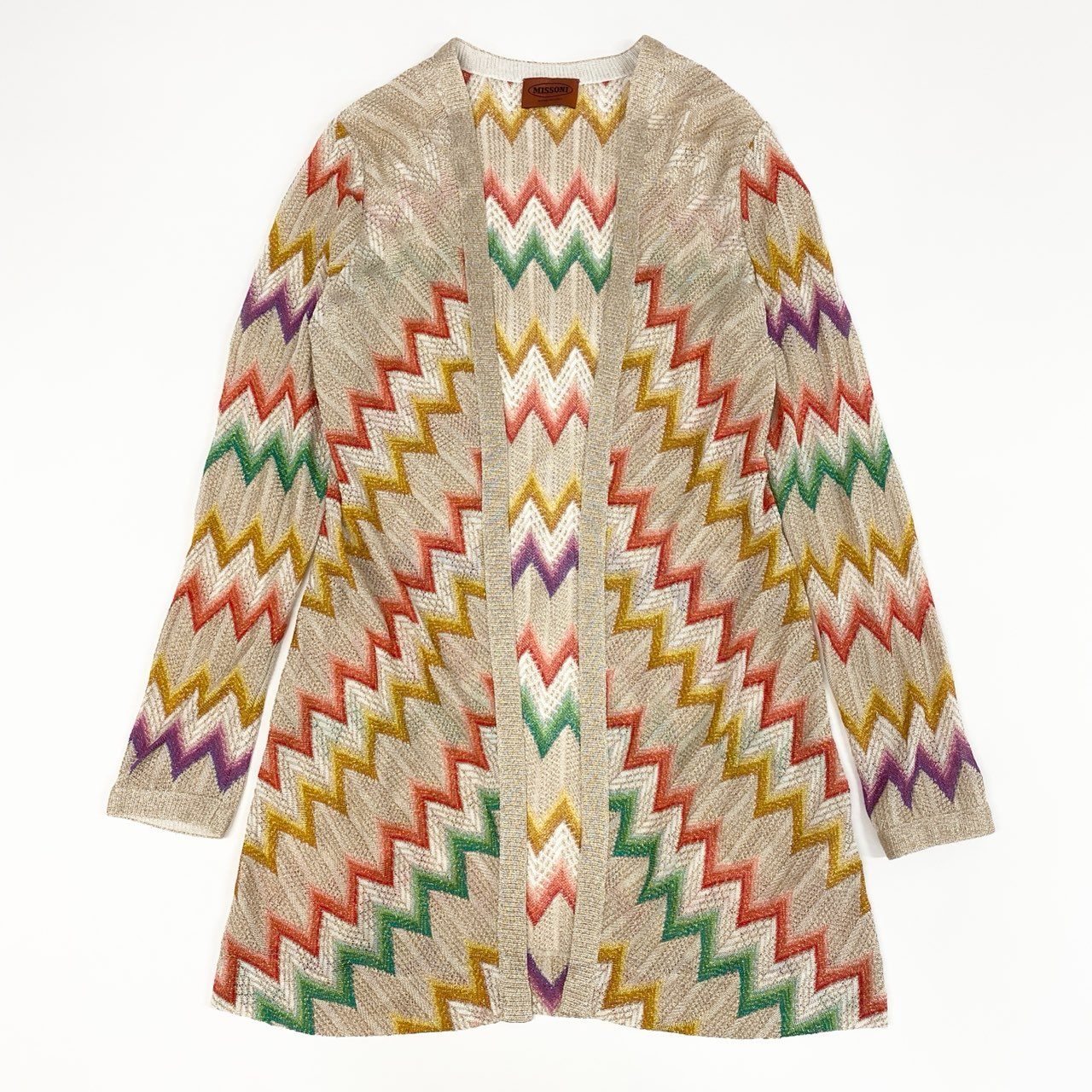 59e7 【イタリア製】MISSONI ミッソーニ ラメ入り 薄手ニットカーディガン サマーニット 羽織 サイズ38 マルチカラー レディース 女性用 春夏トップス