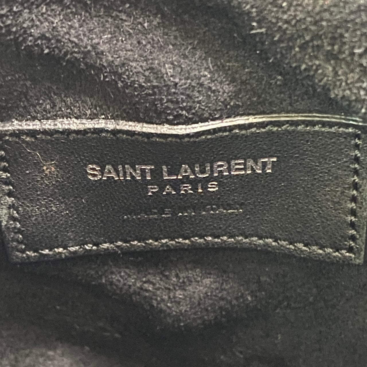 h21 SAINT LAURENT サンローラン フリンジ×チェーン バケットバッグ Fringe × Chain Bucket Shoulder Bag Black Leathert18r