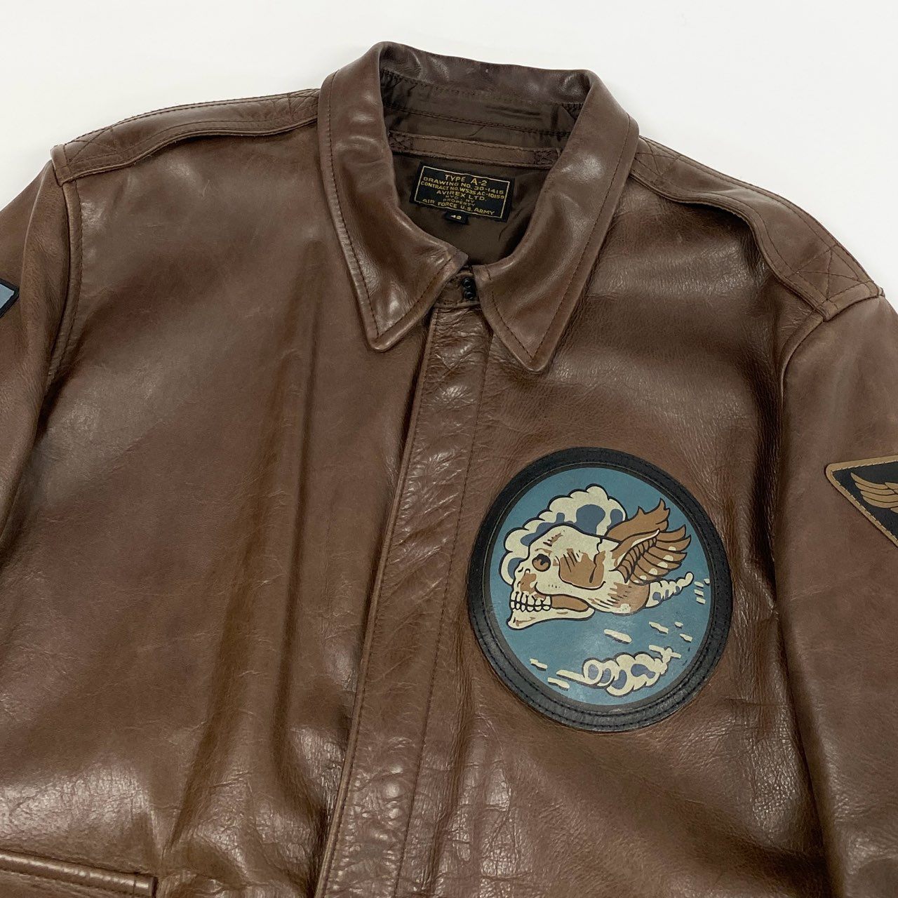 16j20 AVIREX アヴィレックス A-2 FLYING SKULL フライングスカル レザージャケット 6141063 42 ブラウン フライトジャケット U.S.ARMY 30-1415t18r
