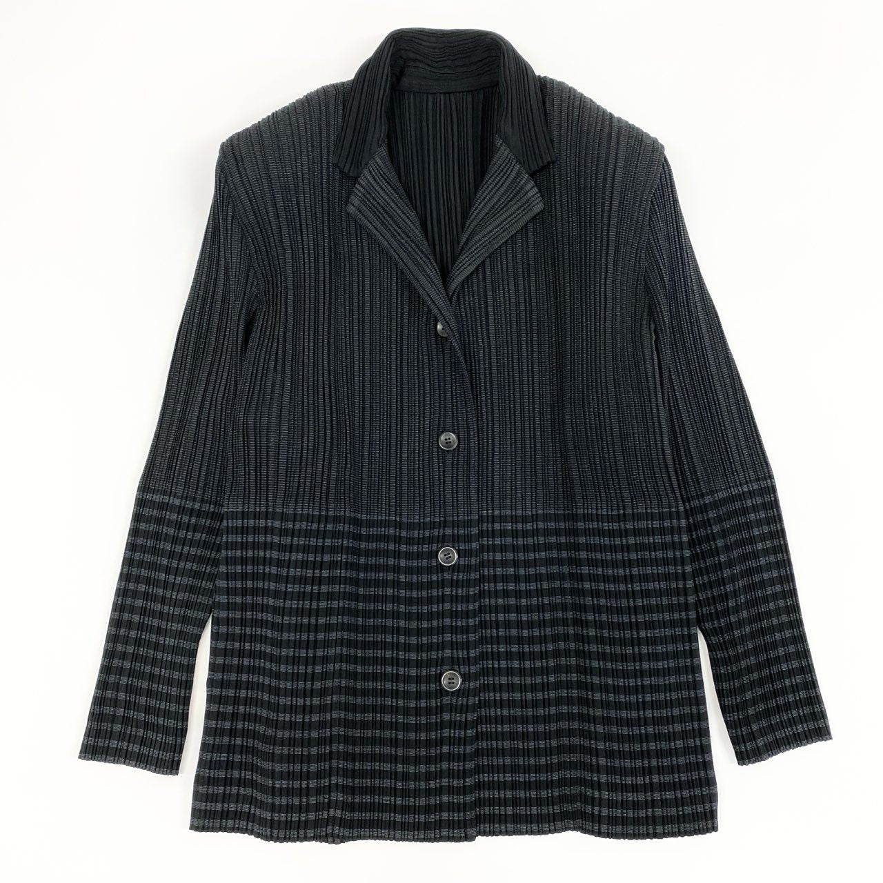 59e9 ISSEY MIYAKE イッセイミヤケ ボーダー切替 変形パターン プリーツジャケット IM84-FD912 サイズM ブラック レディース 女性用 プリーツプリーズ