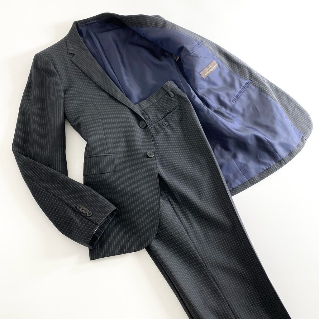 22d10 UNITED ARROWS ユナイテッドアローズ 伊製カノニコ生地 シングルスーツ セットアップ ビジネススーツ グレー ストライプ ウール100% メンズ 紳士服