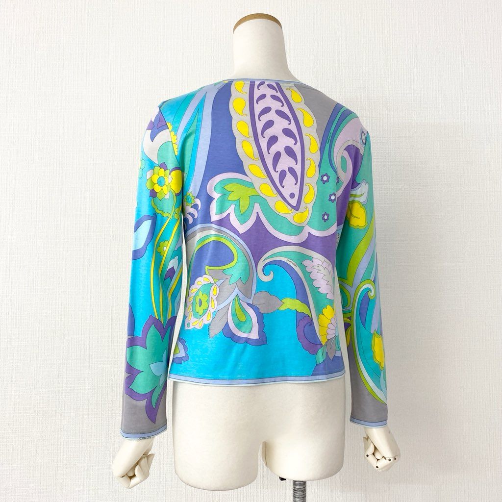 6e8 LEONARD レオナール 長袖Tシャツ ロングスリーブカットソー トップス 美しい花柄プリント サイズM マルチカラー コットン100% レディース 日本製