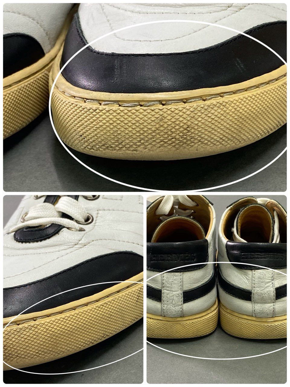 3b7 HERMES エルメス ローカットスニーカー レザースニーカー Hロゴ バイカラー leather 40 ホワイト ブラック レザー