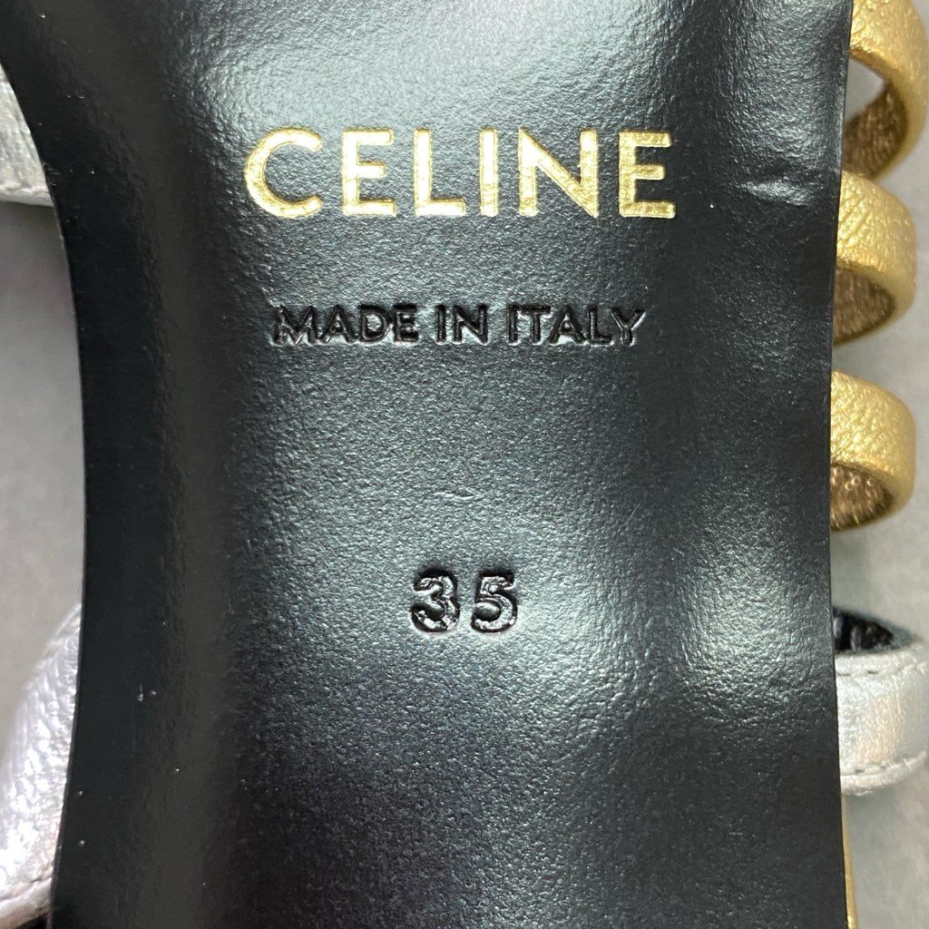 3d5 CELINE セリーヌ スリングバック ローヒール サンダル パンプス グラディエーター 35 ゴールド シルバー