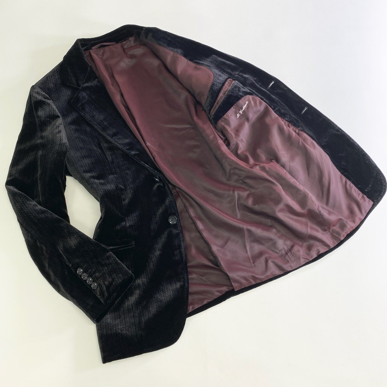 24j31 ARMANI COLLEZIONI アルマーニ コレッツォーニ 2釦 テーラードジャケット ベロアジャケット サイズ48R ブラック メンズ 男性用 ドレスジャケット