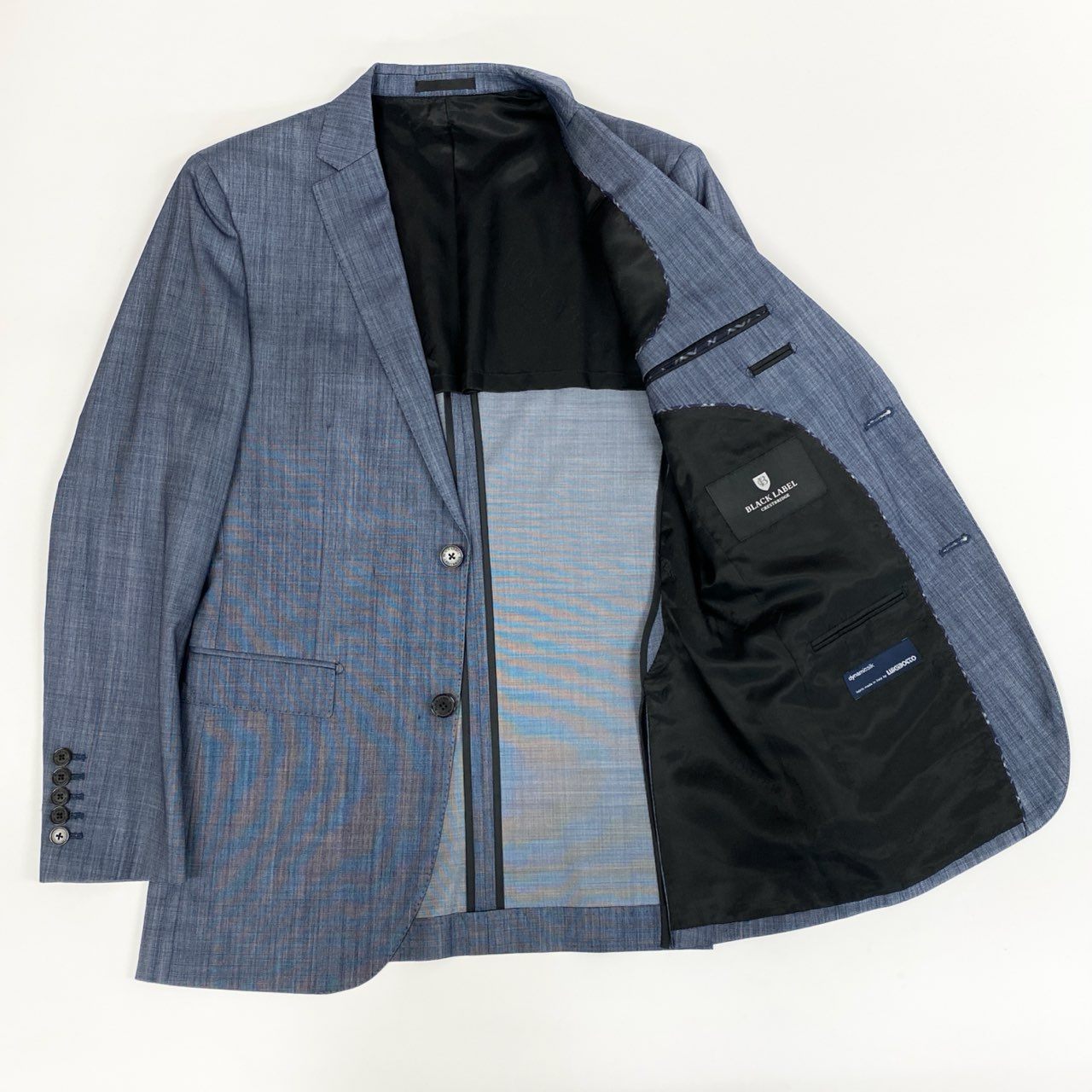 79j9 BLACK LABEL CRESTBRIDGE ブラックレーベル クレストブリッジ スーツセットアップ シングルスーツ 2B 背抜き サイドベンツ 51H21-311-22 40サイズ インディゴ メンズo07t