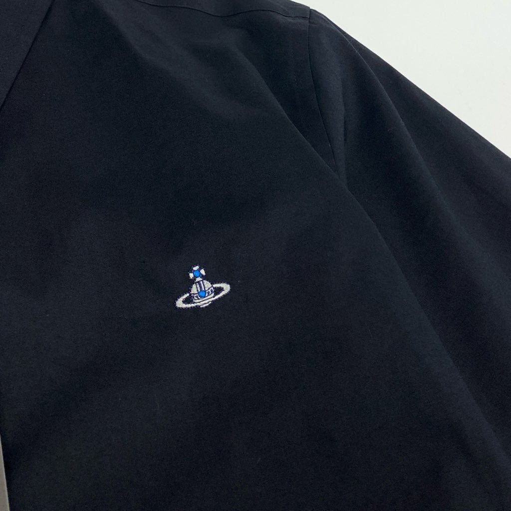 9f8 《新品保管品》 Vivienne Westwwod MAN ヴィヴィアンウエストウッド マン 胸元オーブ刺繍 長袖シャツ トップス チェック切替 サイズ46 ブラック コットン100% メンズ 紳士服
