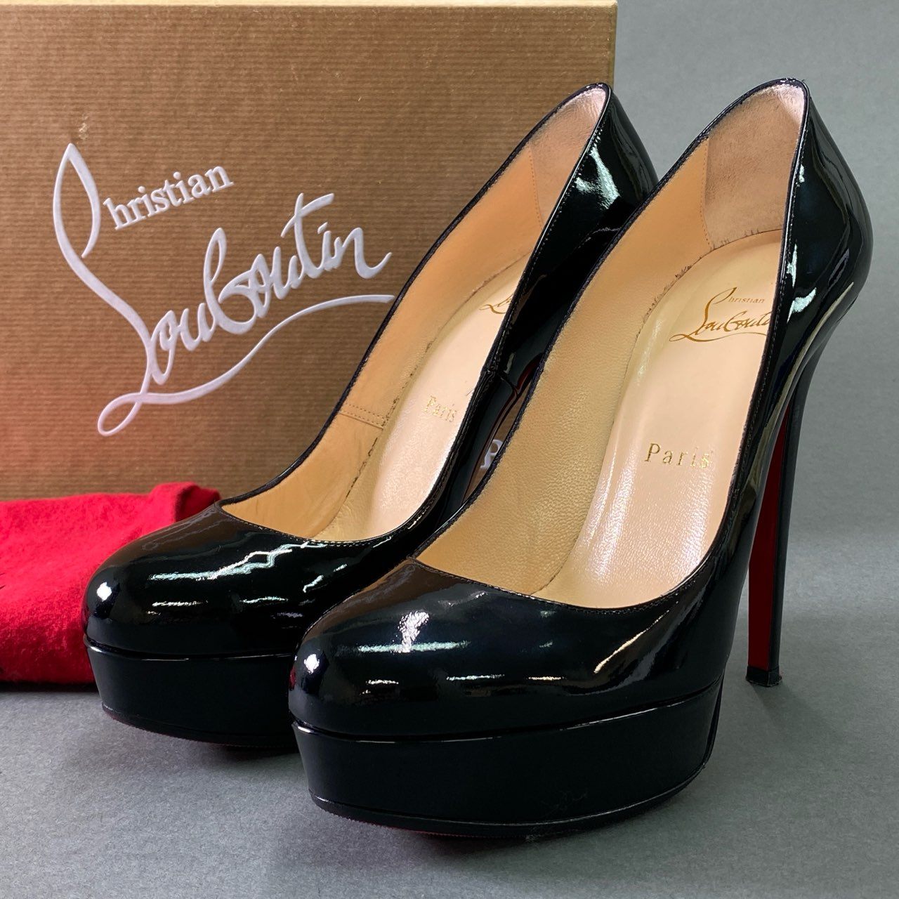 1e16 《美品》 Christian Louboutin クリスチャンルブタン BIANCA 140 ビアンカ エナメルヒールパンプス 38 ブラック パテントレザー シューズ 箱 保存袋付き