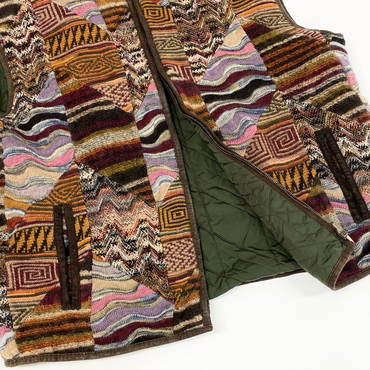 62g24 MISSONI ミッソーニ クレイジーパターン ニットベスト キルティングベスト リバーシブル サイズ52 マルチカラー メンズ_