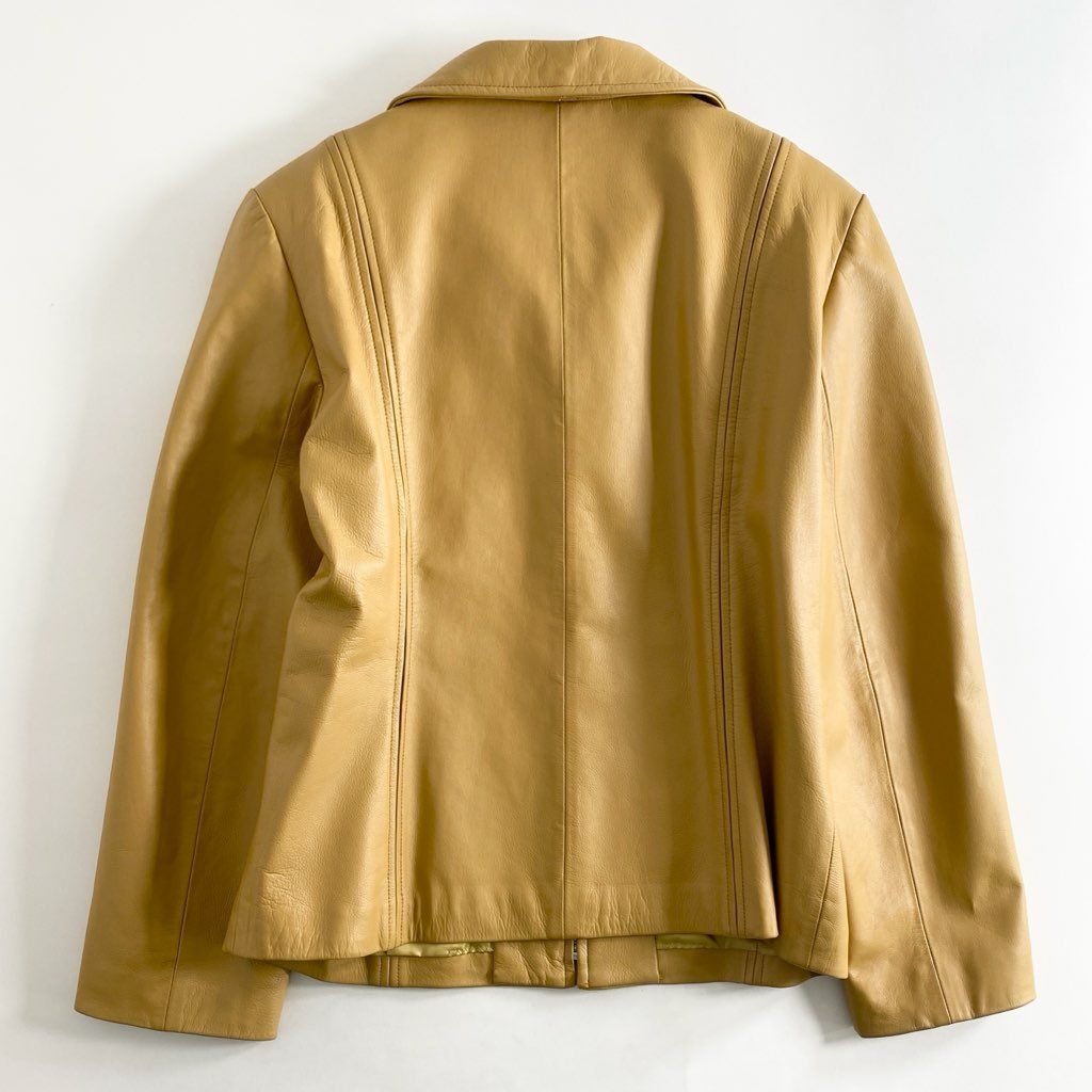 14e2 《美品》 大きいサイズ BALMAIN バルマン レザージャケット ブルゾン アウター ラムスキン シングルライダースジャケット 15 マスタード 羊革