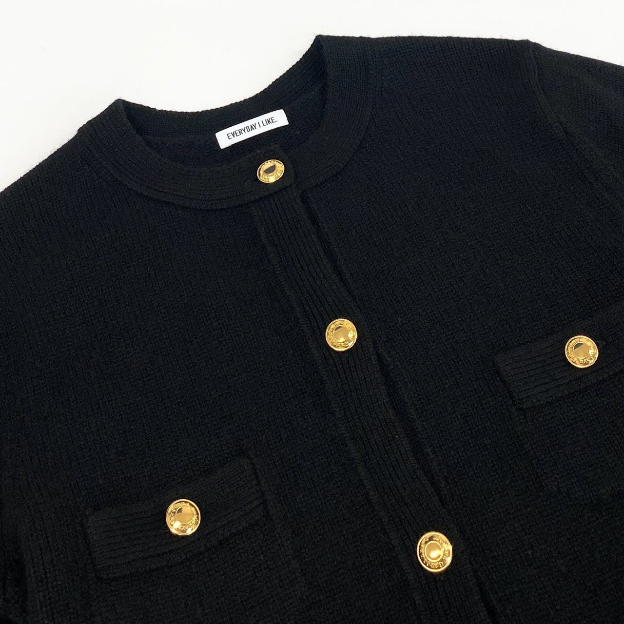 3l10《タグ付き》 Deuxieme Classe EVERYDAY I LIKE エブリデイアイライク カシミヤブレザー ニットカーディガン 金ボタン 22-010-520-8060 サイズF ブラック カシミヤ100% レディース