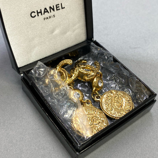 j15 CHANEL シャネル Vintage CC Gold Earring ヴィンテージ イヤリング ゴールド ココマーク Accessory 箱付きt18r