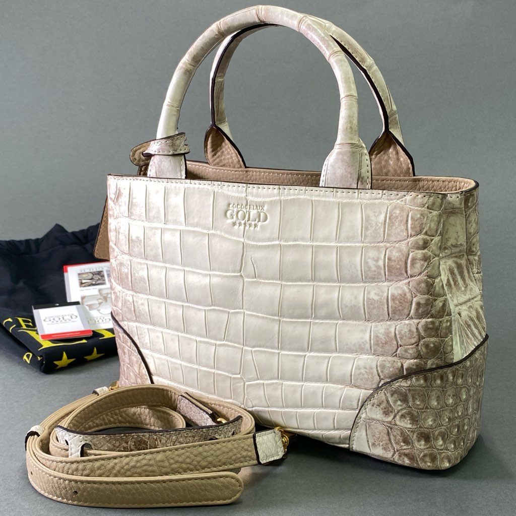 De18 《極美品》 COCOCELUX GOLD ココセリュックス ゴールド 5スター 2way ハンドバッグ 103AA0107 ヒマラヤクロコダイル マットクロコ