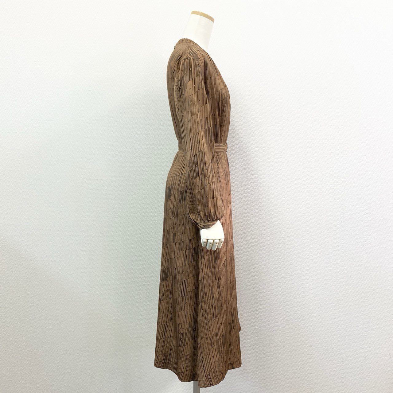 48k8 《新品同様》 MORABITO BLANC モラビト カシュクールワンピース ロングワンピース 長袖 2113-11213 サイズ38 ブラウン系 ポリエステル100% レディース