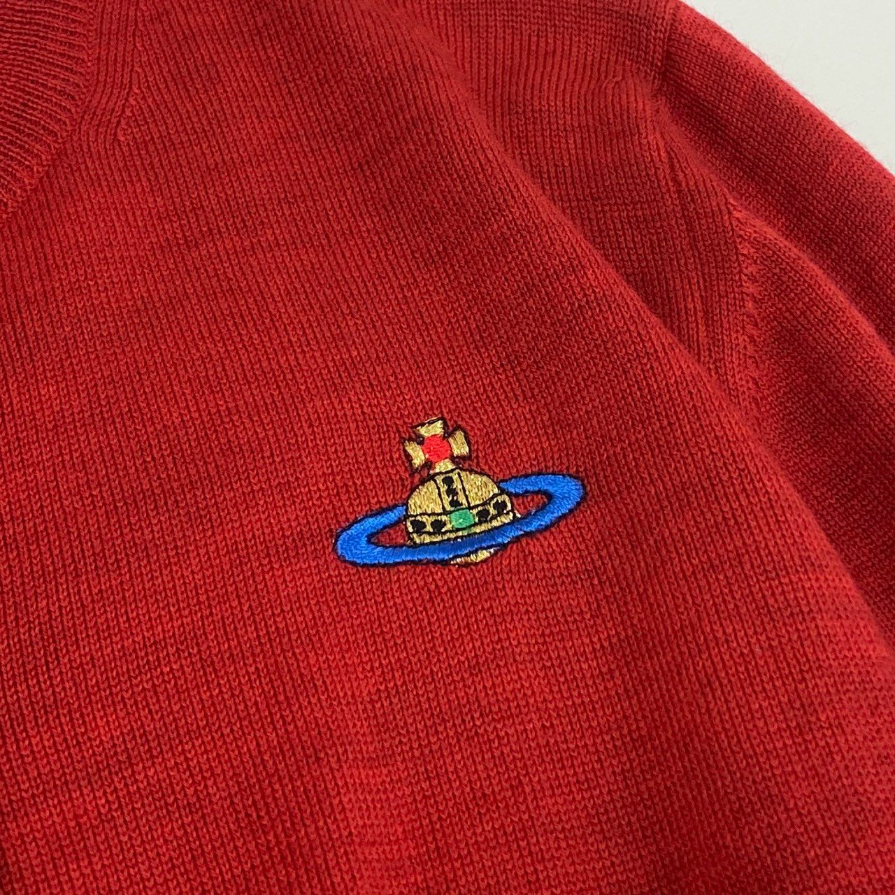 82f24 Vivienne Westwood GOLD LABEL ヴィヴィアンウエストウッド ゴールドレーベル イタリア製 オーブ刺繍 長袖ニット カーディガン 羽織 Sサイズ レッド ウール レディース