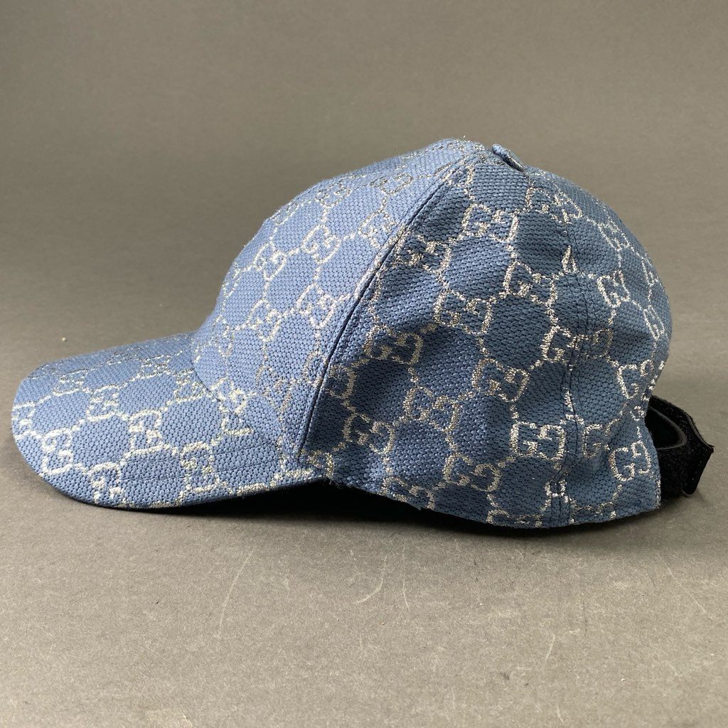 f6 GUCCI グッチ GGラメ ベースボールキャップ 631953 S 56cm ブルー 帽子 6パネル CAP イタリア製