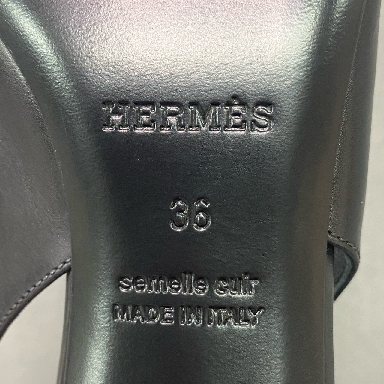 5c18 HERMES エルメス アピ スリングバック ヒール パンプス H金具 シューズ 36 ブラック レザー