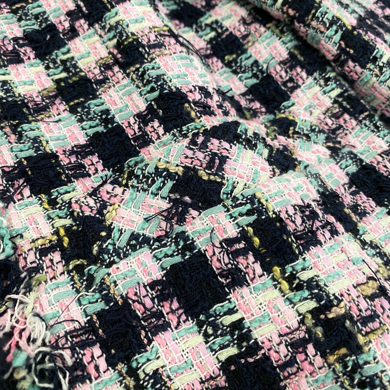 46f30 ANAYI アナイ LINTON リントン ノーカラーツイードジャケット セレモニー◎ 日本製 38 ピンク ネイビー 画像参照 レディース