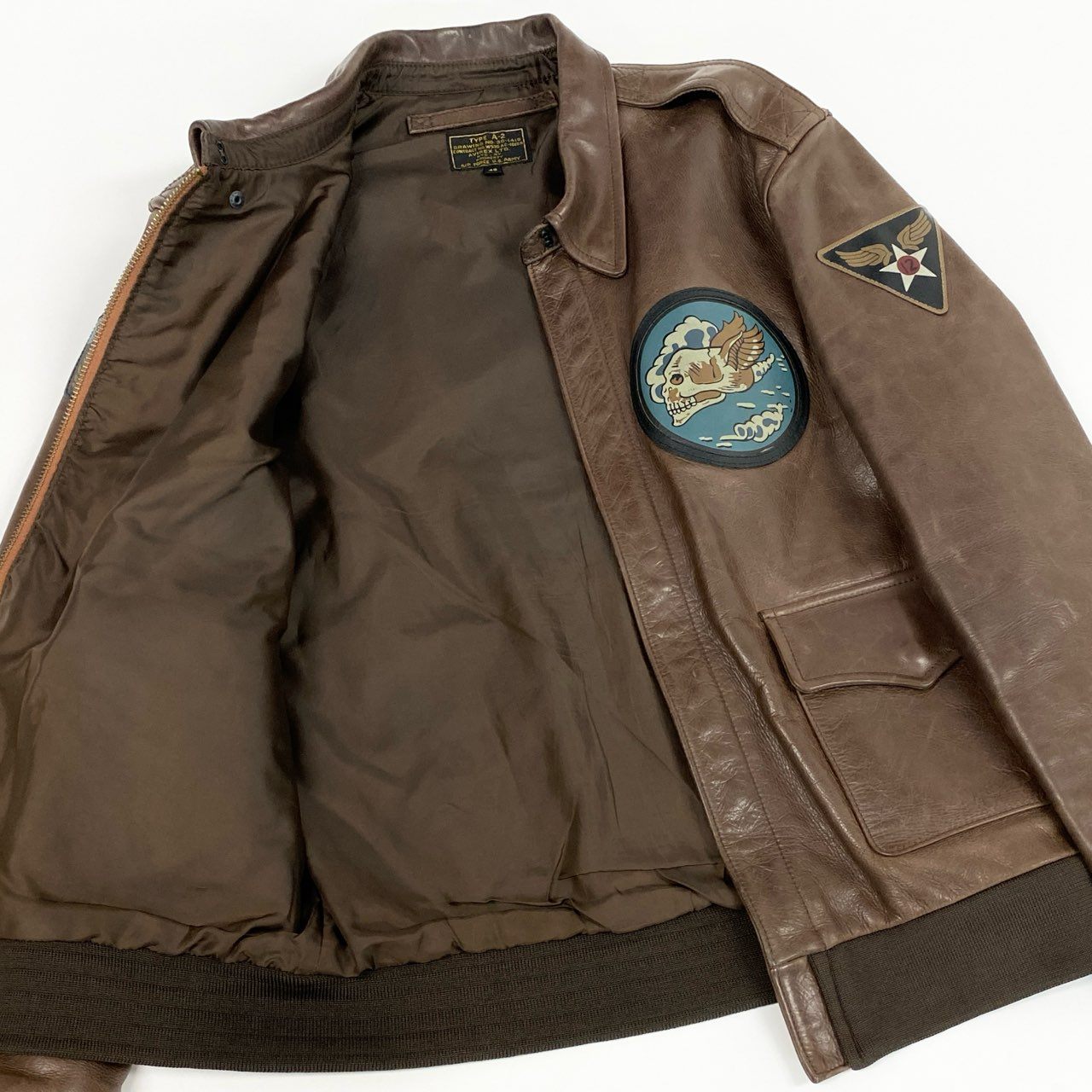 16j20 AVIREX アヴィレックス A-2 FLYING SKULL フライングスカル レザージャケット 6141063 42 ブラウン フライトジャケット U.S.ARMY 30-1415t18r