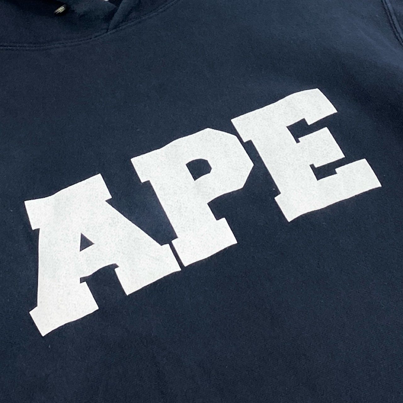 49f2 A BATHING APE アベイシングエイプ 90s 初期タグ プルオーバー フーディ パーカー ロゴプリント VINTAGE ヴィンテージ Lサイズ ネイビー コットン