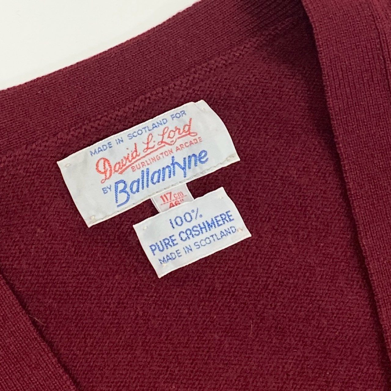 65g18 《美品》 Ballantyne バランタイン Vintage Cashmere Knit Cardigan カシミヤニットカーディガン 46 レッド ヴィンテージ スコットランド製