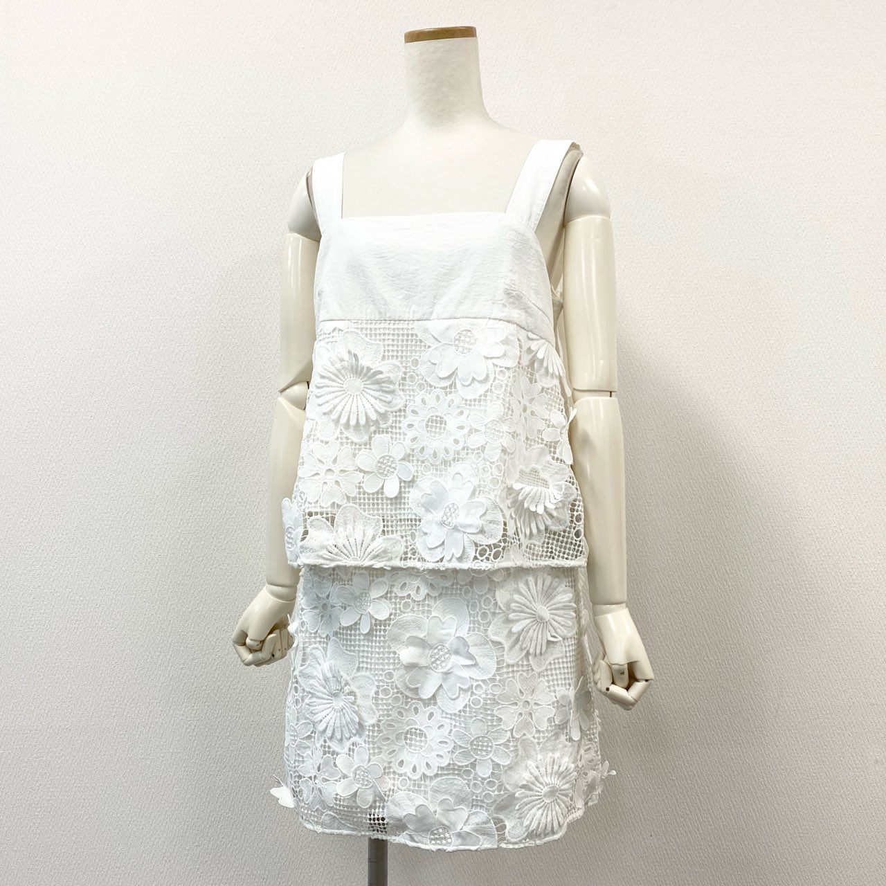 9f12 《美品》 COEL コエル セットアップ ノースリーブ トップス フラワーレース キャミソール スカート レディース 女性用 184206042 36 ホワイト