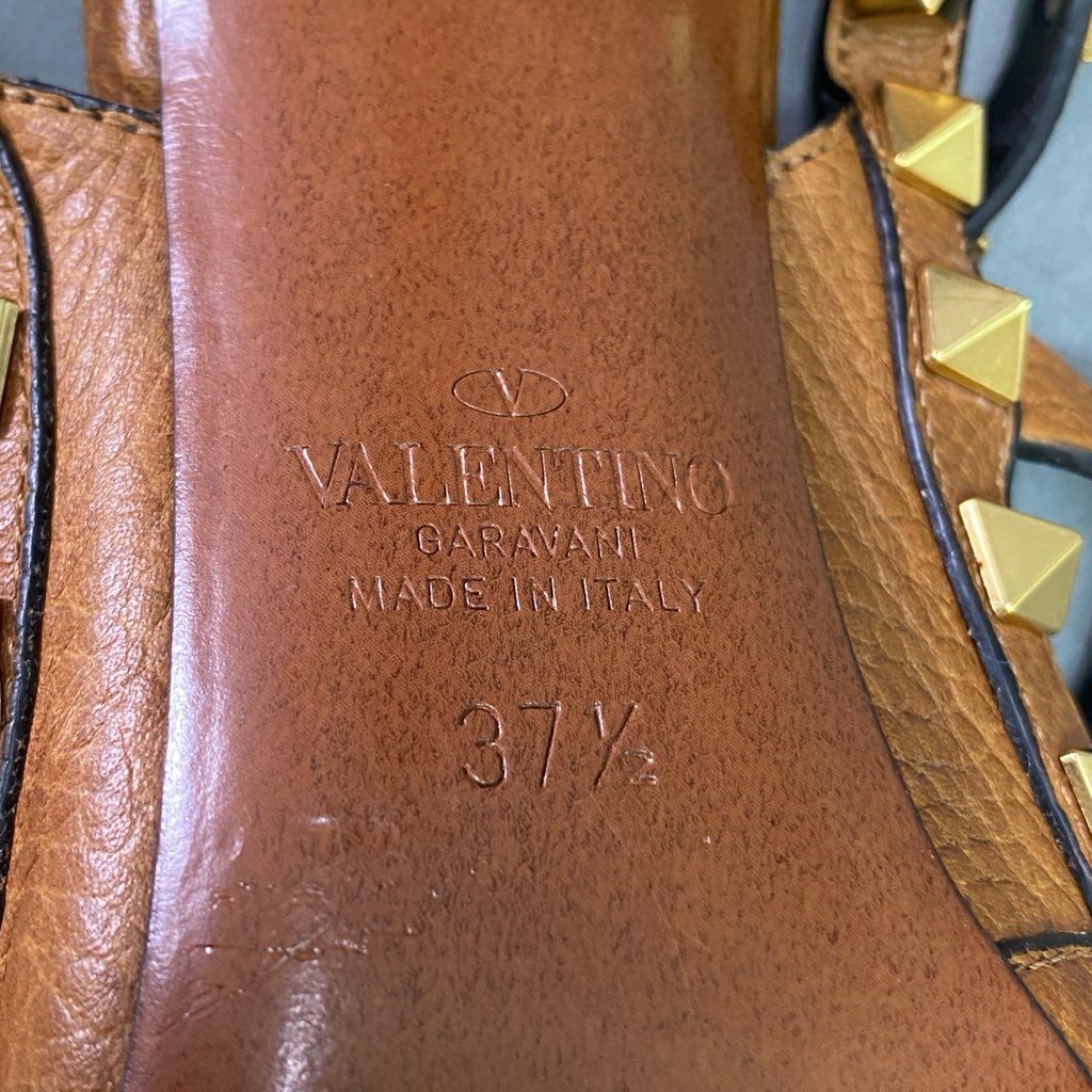 4e10 VALENTINO GARAVANI ヴァレンティノ ガラヴァーニ ロックスタッズ ヒールパンプス 37 1/2 ライトブラウン レザー サンダル シューズ イタリア製