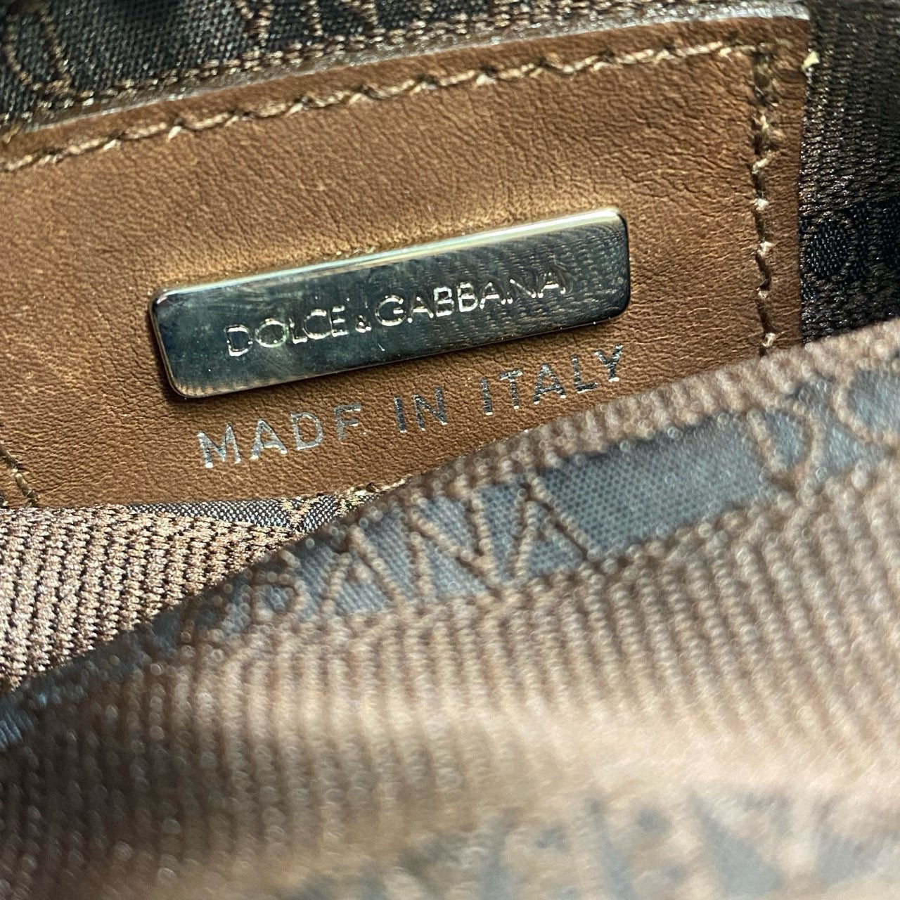 ha5 DOLCE&GABBANA ドルチェアンドガッパーナ がま口 ハンドバッグ ポーチ レース チェーン ブラウン レディースk02i