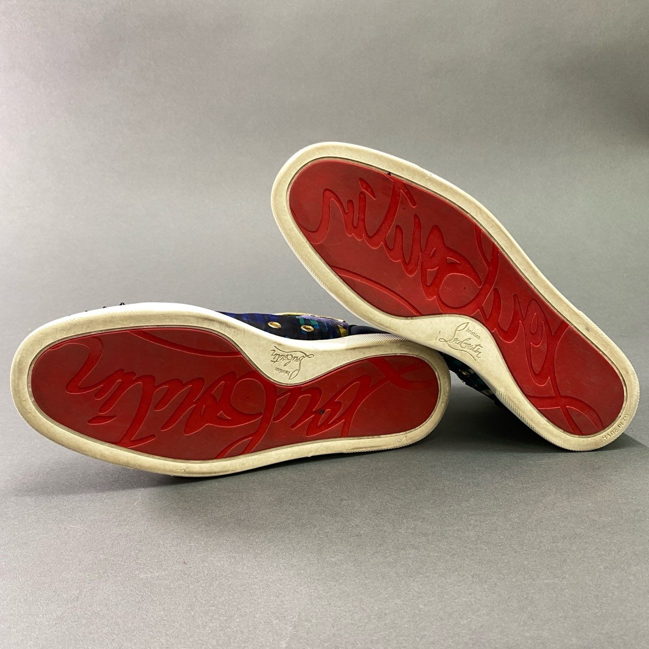 2l20 Christian Louboutin クリスチャンルブタン エナメルトゥ ローカットスニーカー 41 ネイビー ボルドー レザー 幾何学 シューズ EU製