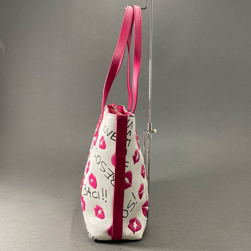 Df8 《美品》 LOVE MOSCHINO ラブ モスキーノ Lips Bag リップス トートバッグ ホワイト ピンク ショルダーバッグ