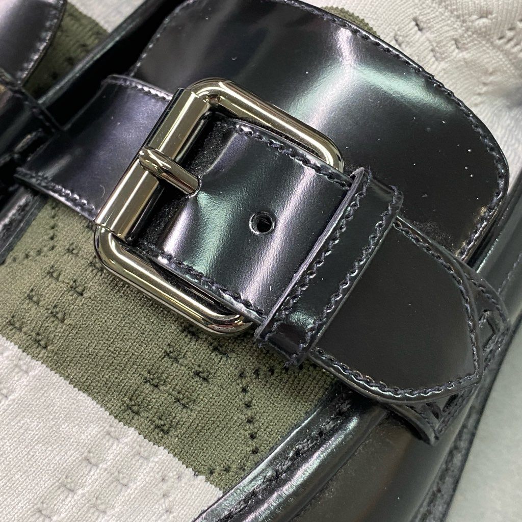 3e10 FENDI フェンディ ニットソックスローファー 37 ブラック レザー ピンバックルベルト 革靴 シューズ
