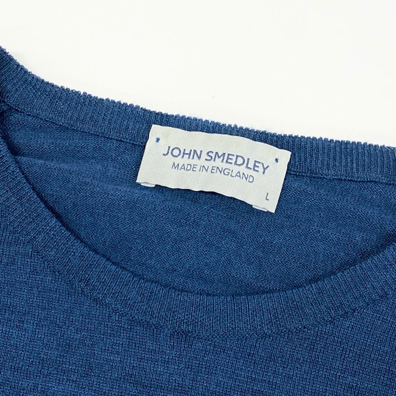 25f14 JOHN SMEDLEY ジョンスメドレー 長袖ニット セーター クルーネックニット 英国製 ウールニット メンズ 男性用 L ネイビー