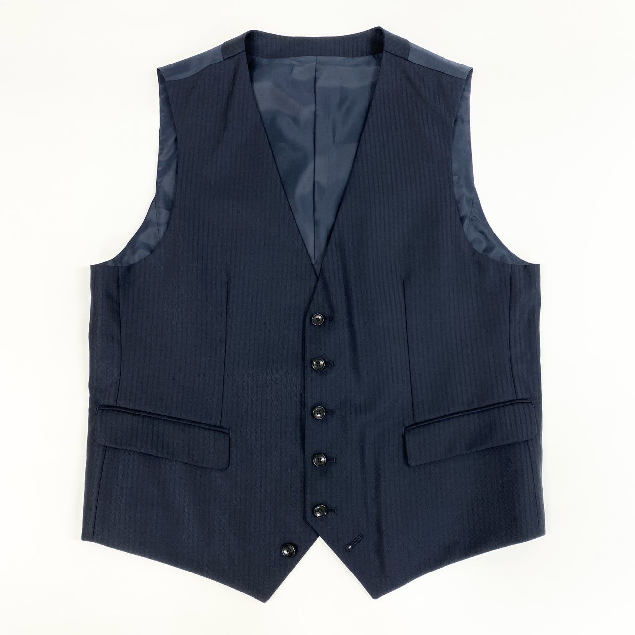 59j6 《極美品》 NICOLE Selection ニコルセレクション 大きいサイズ 3ピース スリーピース シングルスーツ 2釦 ストライプ柄 ビジネス フォーマル 52 ネイビーu02t