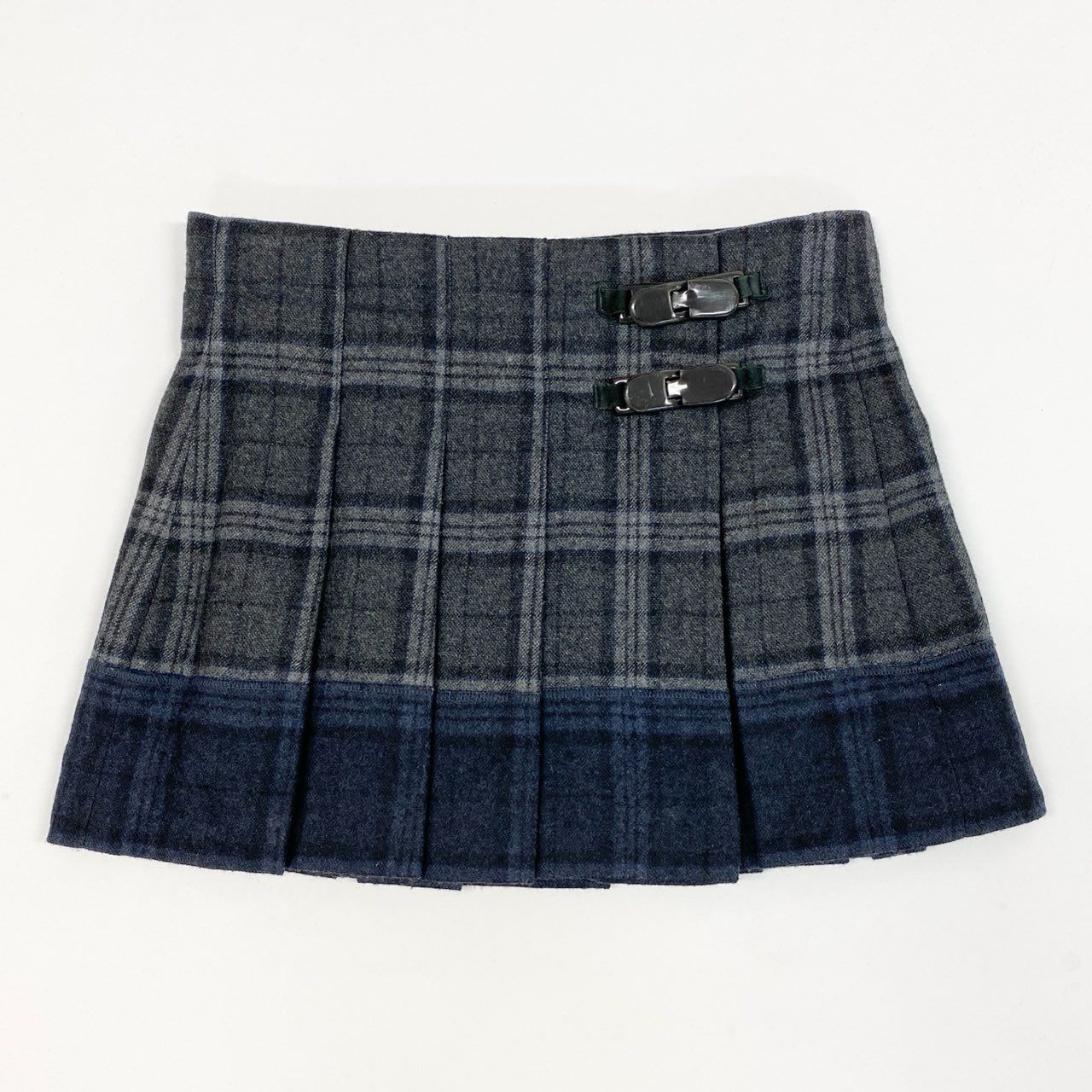 68j15 Loro Piana ロロピアーナ プリーツスカート チェックスカート 巻きスカート ウール×シルク イタリア製 36サイズ グレー系 キッズ レディースu02t