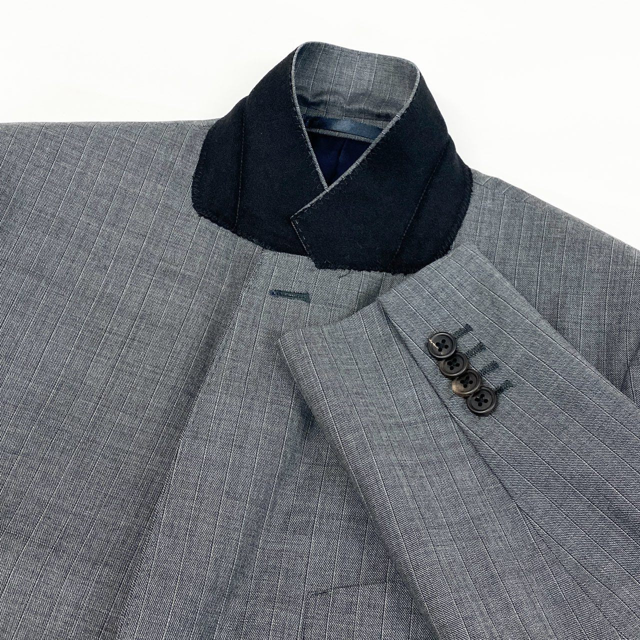 32d11 《美品》 Paul Smith ポールスミス シングルスーツ セットアップ ビジネス イタリア製 デルフィノ生地 サイズL グレー ストライプ ウール100% メンズ 日本製