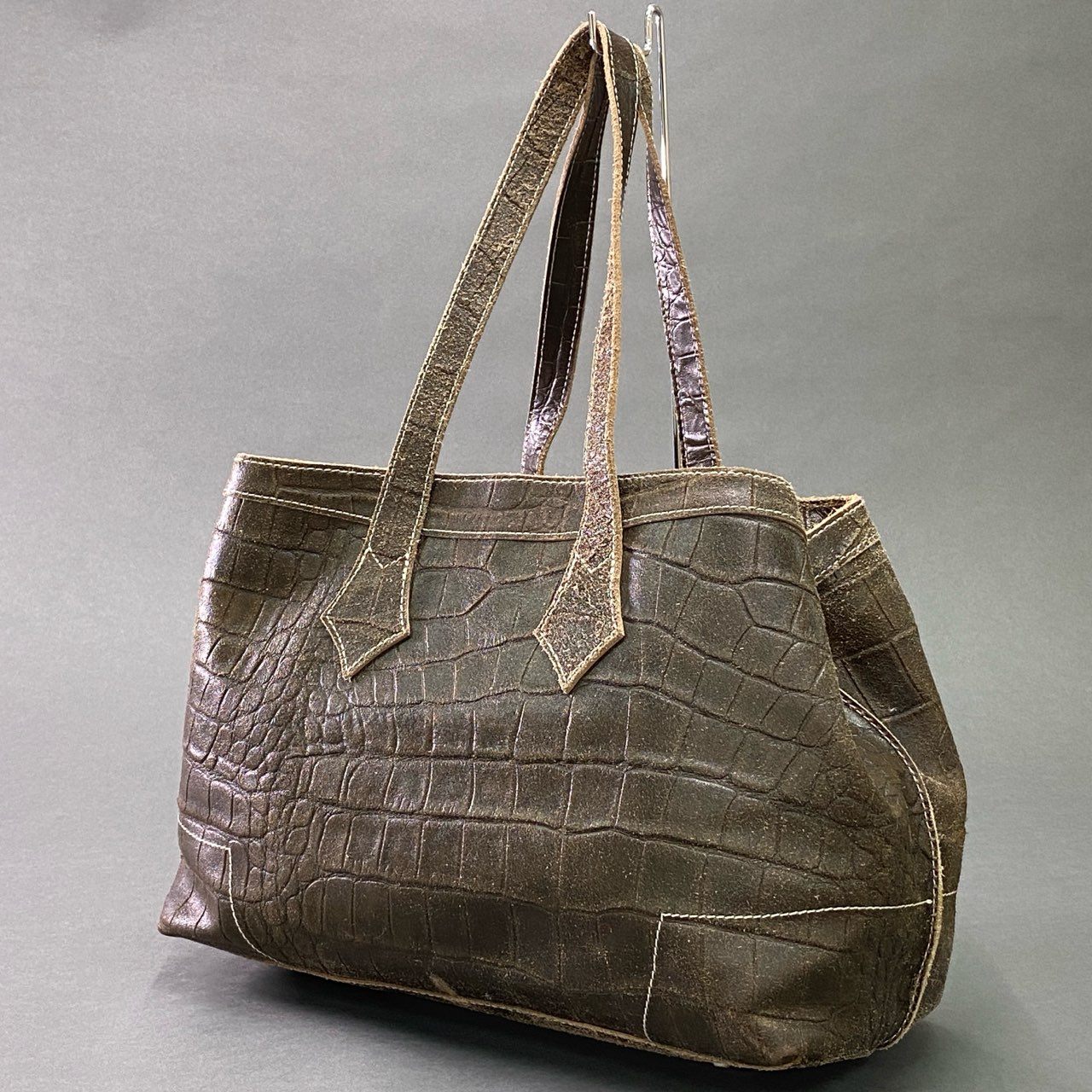 Ac6 Vivienne Westwood ヴィヴィアン ウェストウッド ORB オーブアイコン クラックレザー トートバッグ ブラウン Leather ショルダーバッグ クロコ型押し カバン 保存袋付属