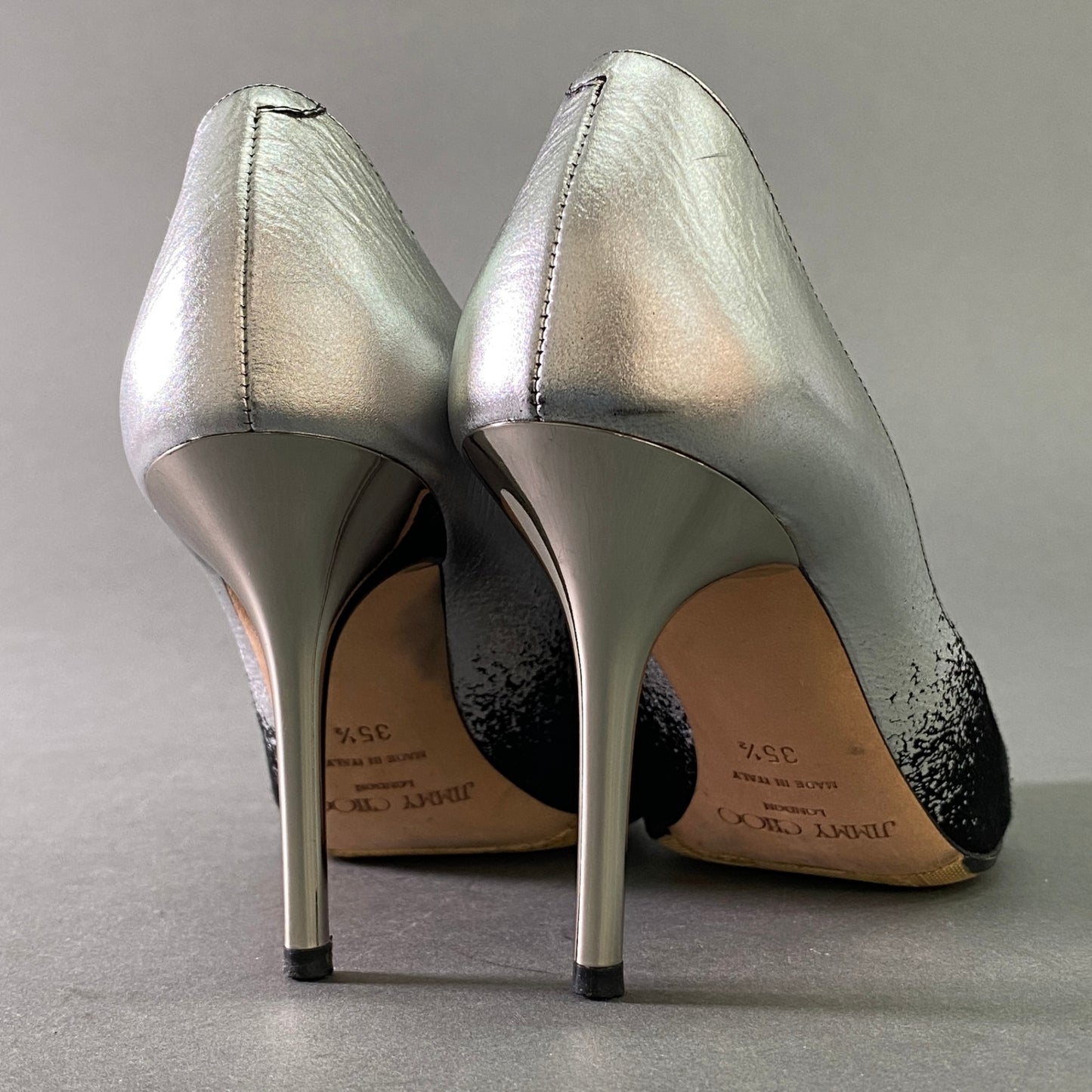 4l25 JIMMY CHOO ジミーチュウ グラデーション レザーパンプス 35 1/2 ブラック シルバー Leather イタリア製 シューズ