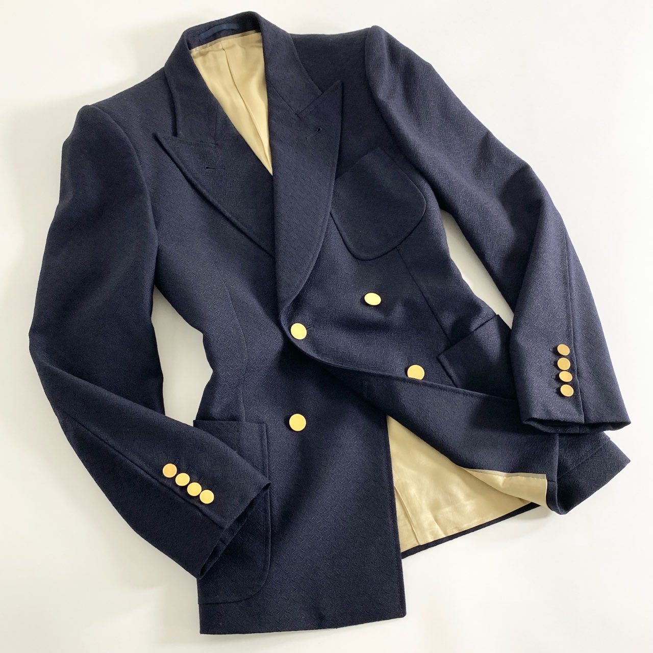 82j4 《美品》 イタリア製 GUCCI グッチ 20ss ダブル テーラードジャケット ブレザー 金ボタン 608629 ZADV4 サイズ46 ネイビー ウール100% メンズ